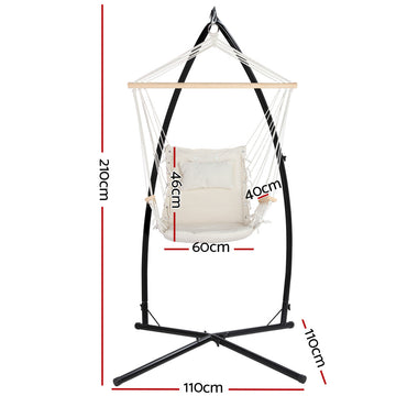 Gardeon Hammock Chair with Steel Stand Armrest Outdoor Hanging Cream - 0