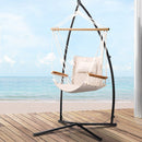 Gardeon Hammock Chair with Steel Stand Armrest Outdoor Hanging Cream-8