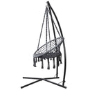 Gardeon Hammock Chair with Steel Stand Macrame Outdoor Swinging Grey-3