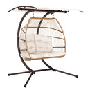 Gardeon Outdoor Egg Swing Chair Wicker Furniture Pod Stand Canopy 2 Seater Latte-1