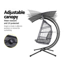 Gardeon Outdoor Egg Swing Chair Wicker Furniture Pod Stand Canopy 2 Seater Grey-6