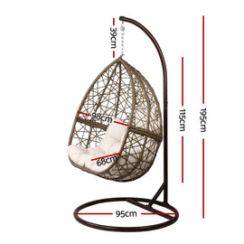 Gardeon Outdoor Egg Swing Chair Wicker Rattan Furniture Pod Stand Cushion Latte - 0
