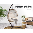 Gardeon Outdoor Egg Swing Chair Hanging Chair Wicker Rope Pod Stand Cushion Latte-3