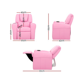 Keezi Kids Recliner Chair PU Leather Sofa Lounge Couch Children Armchair Pink - 0