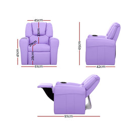Keezi Kids Recliner Chair Purple PU Leather Sofa Lounge Couch Children Armchair - 0