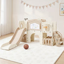 Keezi Kids Slide Set Toddler Indoor Playset With Drawing Board Beige-1