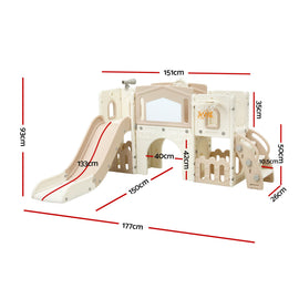 Keezi Kids Slide Set Toddler Indoor Playset With Drawing Board Beige - 0