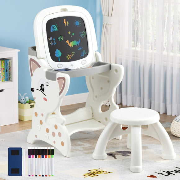 Keezi Kids Table and Chair Set 2 in 1 Easel Desk Stool w/ LCD Writing Tablet
