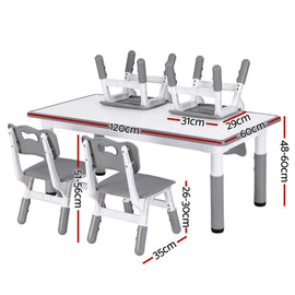 Keezi Kids Table and 4 Chairs Set Height Adjustable Toddler Desk and Chair Set for Ages 3-8, Children Activity Table with Graffiti Desktop for Learning Drawing Playing, Grey - 0