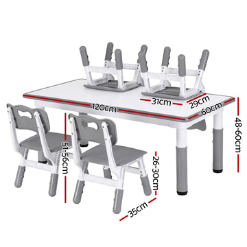 Keezi Kids Table and 4 Chairs Set Height Adjustable Toddler Desk and Chair Set for Ages 3-8, Children Activity Table with Graffiti Desktop for Learning Drawing Playing, Grey - 0