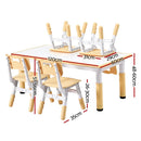 Keezi Kids Table and 4 Chairs Set Height Adjustable Toddler Desk and Chair Set for Ages 3-8, Children Activity Table with Graffiti Desktop for Learning Drawing Playing, Yellow-2
