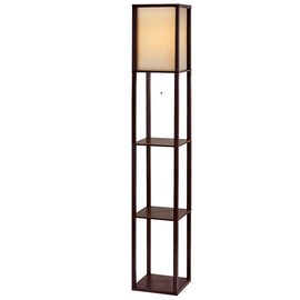 Artiss Floor Lamp 3 Tier Shelf Storage LED Light Stand Home Room Vintage Brown - 0