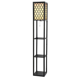 Artiss Floor Lamp 3 Tier Shelf Storage LED Light Stand Home Room Pattern Black - 0