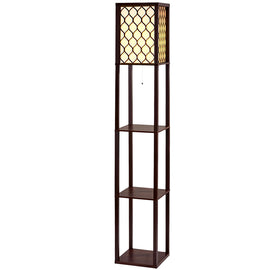 Artiss Floor Lamp 3 Tier Shelf Storage LED Light Stand Home Room Pattern Brown - 0