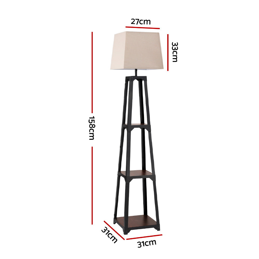 Artiss Floor Lamp 3 Tier Shelf Storage LED Light Stand Home Room Vintage White - 0