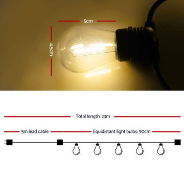 23m LED Festoon String Lights Christmas Decorations Wedding Party Outdoor Garden - 0
