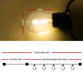 68m LED Festoon String Lights Christmas Decorations Wedding Party Outdoor Garden - 0