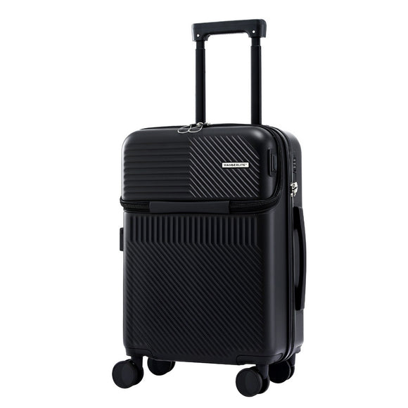 Wanderlite 20" Luggage Suitcase Front Pocket Travel Carry On TSA Black