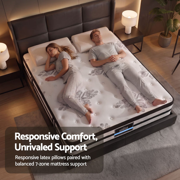 Giselle Queen 34cm 5-Zone Euro Top Pocket Spring Mattress with 2 Natural Latex Contour Pillows