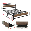 Artiss Bed Frame Double Size Metal Frame with 2 Drawers DREW-2