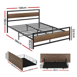 Artiss Bed Frame Double Size Metal Frame with 2 Drawers DREW - 0