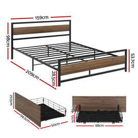 Artiss Bed Frame Queen Size Metal Frame with 2 Drawers DREW - 0