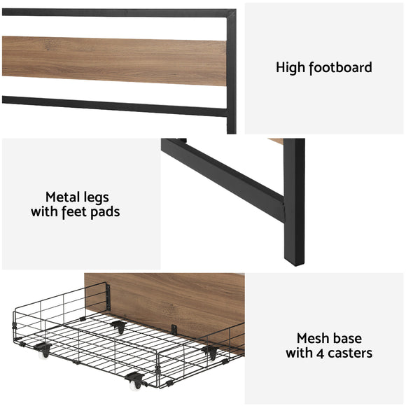 Artiss Bed Frame Queen Size Metal Frame with 2 Drawers DREW