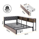 Artiss Bed Frame King Single Size with 2 Drawers and Charging Station Metal Corner Bed Base-2