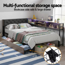 Artiss Bed Frame King Single Size with 2 Drawers and Charging Station Metal Corner Bed Base-6