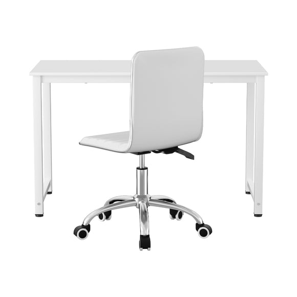 Artiss Computer Desk 120cm Executive Office Chairs Set PU Leather Low Back White