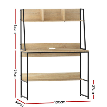 Artiss Computer Desk Bookshelf Storage 100CM Oak - 0