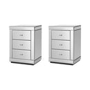 Artiss Set of 2 Bedside Table 3 Drawers Mirrored Glass - PRESIA Silver-1
