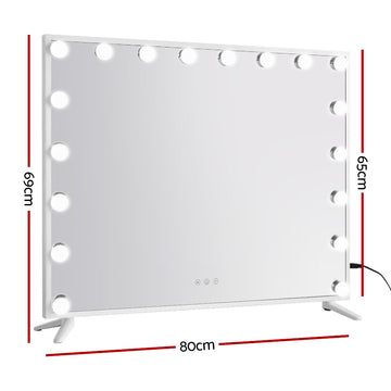 80x65cm Embellir Makeup Mirror Hollywood Vanity with LED Light White Frame - 0
