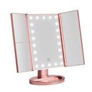 Embellir Tri-fold Makeup Mirror 1X2X3X Magnifying with LED Light Travel Portable Pink-1