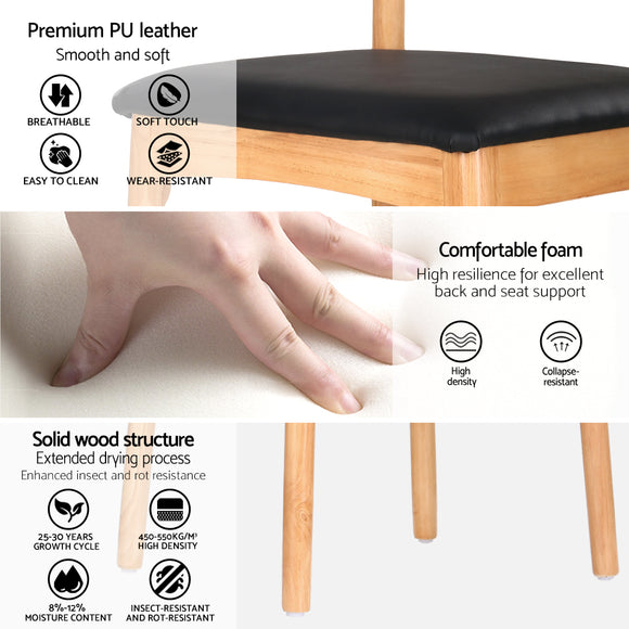 Artiss 4x Dining Chairs Rubber Wood Leather Seat Black