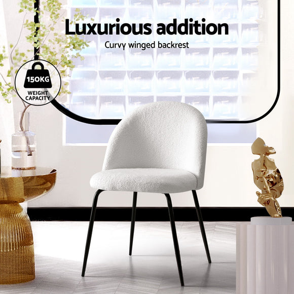 Artiss Dining Chairs Set of 4 Sherpa Boucle White