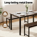 Artiss Dining Table and Chairs Set 3PCS Kitchen Metal Desk Bench Dark Walnut-5