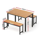 Artiss Dining Table and Chairs Set 3PCS Kitchen Metal Desk Bench Natural Oak-2