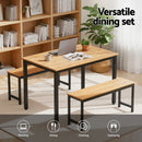 Artiss Dining Table and Chairs Set 3PCS Kitchen Metal Desk Bench Natural Oak-4