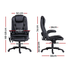 Artiss 8 Point Massage Office Chair Heated Seat Recliner PU Black - 0