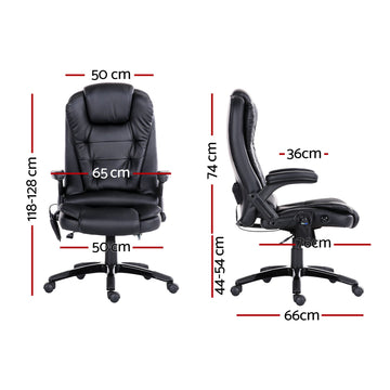 Artiss 8 Point Massage Office Chair Heated Seat Recliner PU Black - 0