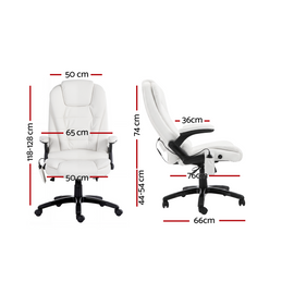 Artiss 8 Point Massage Office Chair Heated Seat Recliner PU White - 0