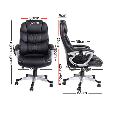 Artiss 8 Point Massage Office Chair Heated Seat PU Black - 0