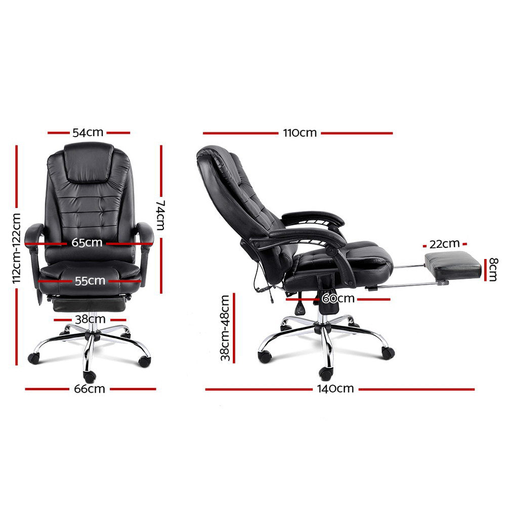 Artiss 8 Point Massage Office Chair PU Leather Footrest Black - 0