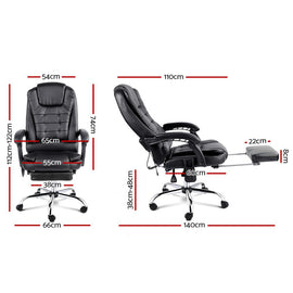 Artiss 8 Point Massage Office Chair PU Leather Footrest Black - 0