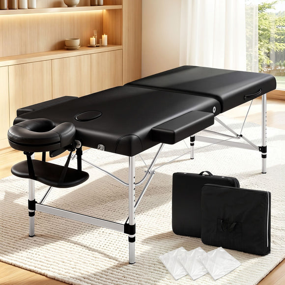 Zenses Massage Table 70cm 2 Fold Aluminium Massage Bed Portable Beauty Therapy Black