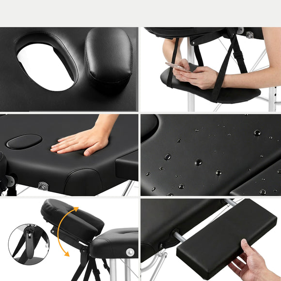 Zenses Massage Table 75cm 2 Fold Aluminium Massage Bed Portable Beauty Therapy Black