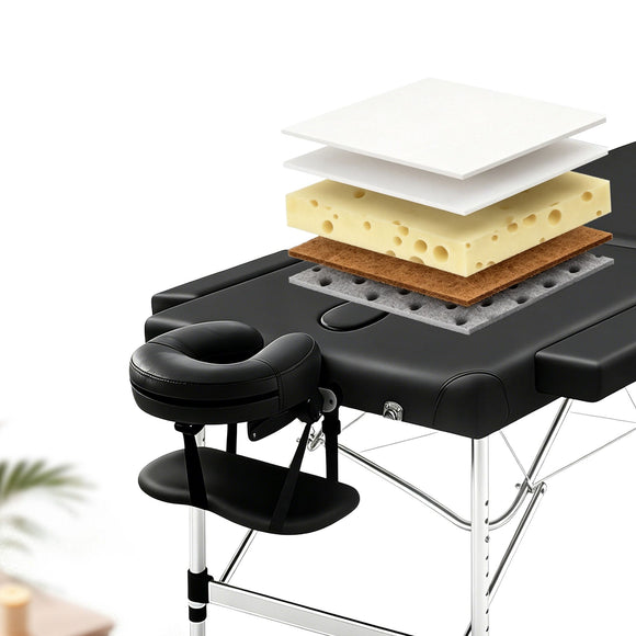 Zenses Massage Table 75cm 2 Fold Aluminium Massage Bed Portable Beauty Therapy Black