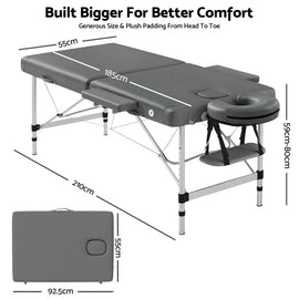 Zenses Massage Table 55cm 2 Fold Aluminium Massage Bed Portable Beauty Therapy Grey - 0