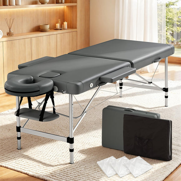 Zenses Massage Table 55cm 2 Fold Aluminium Massage Bed Portable Beauty Therapy Grey